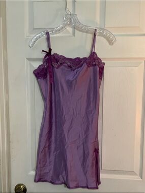 Vintage Victoria's Secret Lavender Satin Lace-Trim Chemise